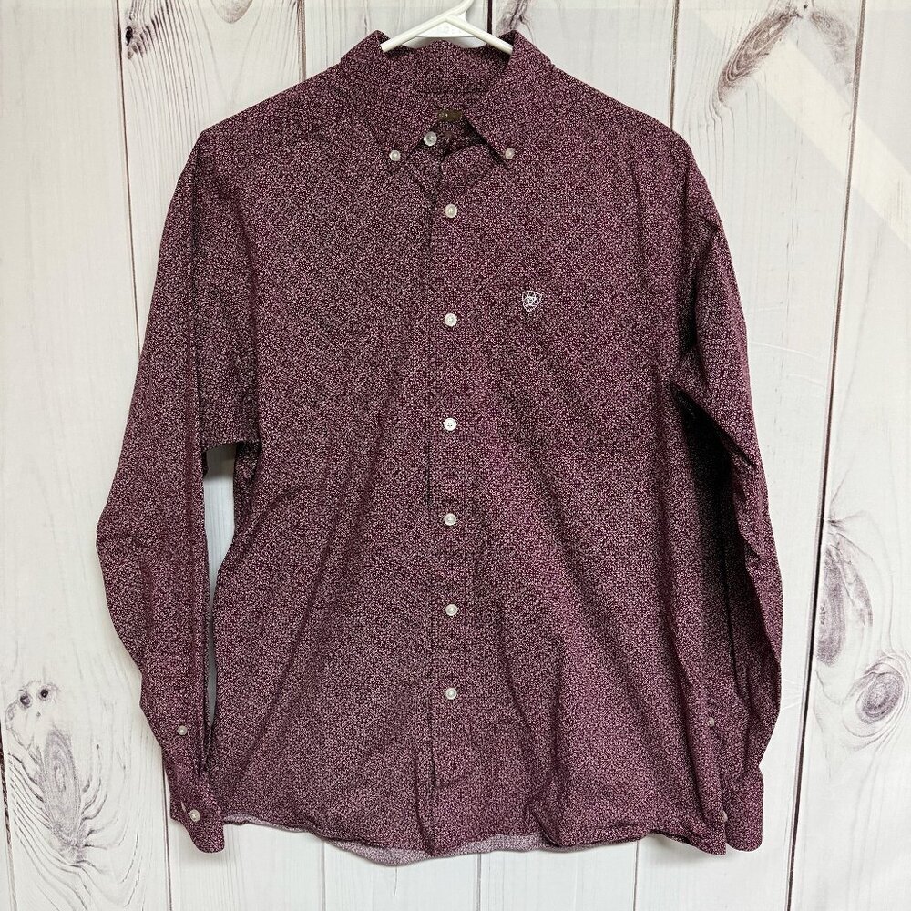 Ariat Maddox Print Shirt Men’s Medium Burgundy Geometric EUC